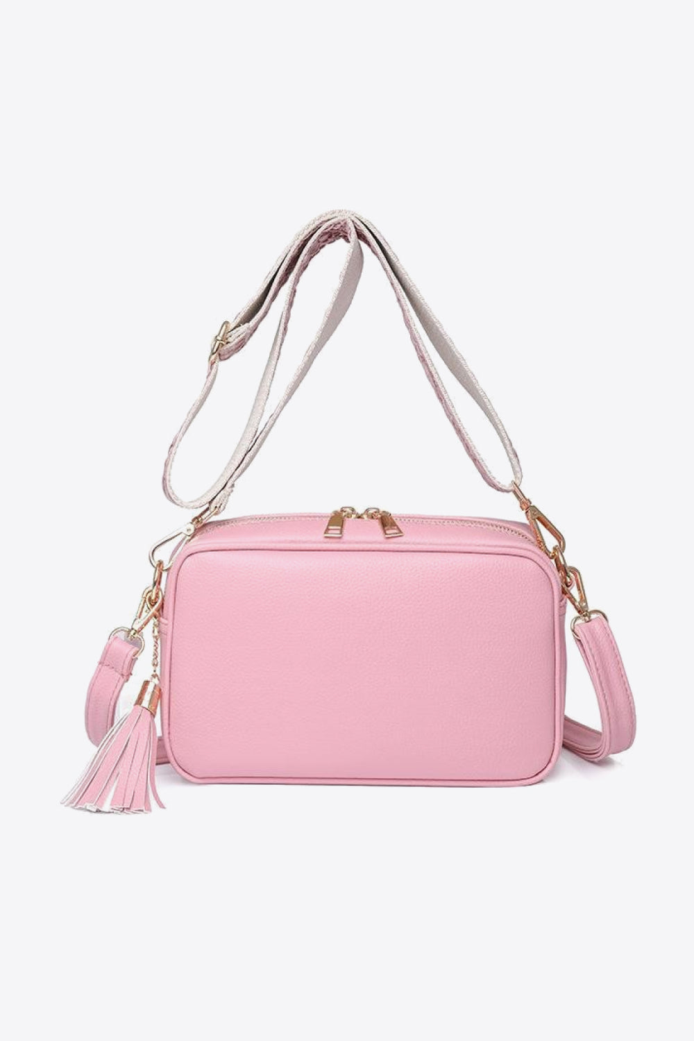 PU Leather Tassel Crossbody Bag in Pink.