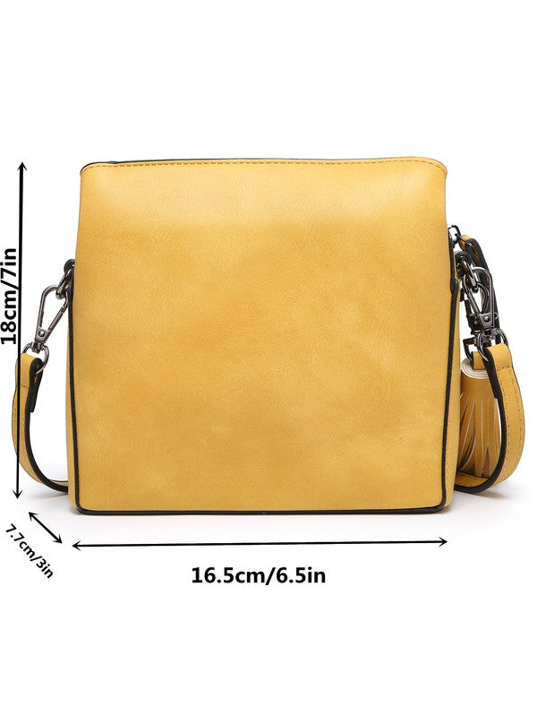 Small Yellow Crossbody Bag Triple Multipockets