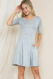 Women Round Neck, Short sleeve Fit and Flare Mini Dress with Side Pockets