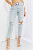 VERVET Women's Full Size Distressed Cropped Jeans Light Wash With Pockets