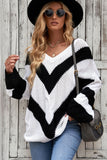 Chevron Cable-Knit V-Neck Tunic Casual Sweater For Women