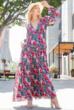 ee:some Floral Frill Trill Deep V Maxi Dress Long Sleeve
