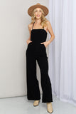 Full Size Halter Neck Wide Leg Jumpsuit With Pockets In Black