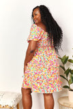Print Floral Neck Flounce Sleeve Mini Dress
