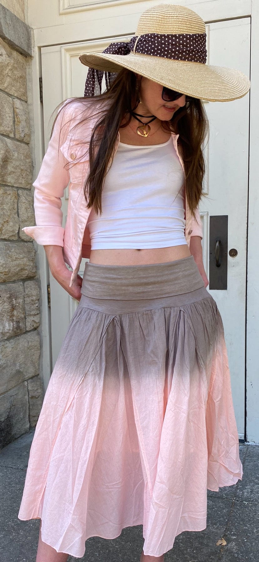 Ombery Pink 100% Cotton Short Skirt Hand Wash Cold Separately Air Dry Imported Available Sizes: Small, Medium, Large and Extra Large. Enjoy this Beautiful Pink Ombery Midi Skirt, 100% Cotton. This Midi Skirt is perfect to wear in Summer and also for a beach party.