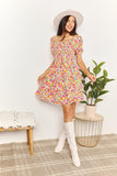 Print Floral Neck Flounce Sleeve Mini Dress