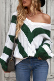 Chevron Cable-Knit V-Neck Tunic Casual Sweater For Women