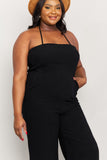Full Size Halter Neck Wide Leg Jumpsuit With Pockets In Black