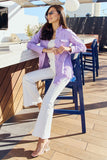 American Bazi Full Size Women's Distressed Button Down Denim Jacket in Lavender